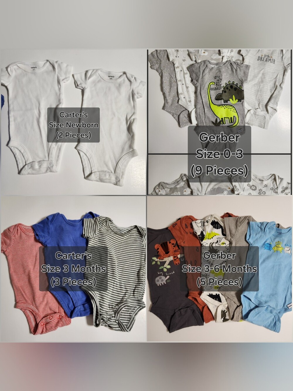 🎆 Baby Onesies Size Newborn 0-3 Months 3 Months 3-6 Months Carters Gerber